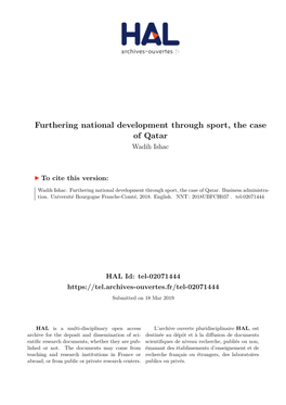 Furthering National Development Through Sport, the Case of Qatar Wadih Ishac