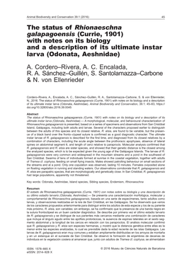 The Status of Rhionaeschna Galapagoensis (Currie, 1901) with Notes on Its Biology and a Description of Its Ultimate Instar Larva (Odonata, Aeshnidae)