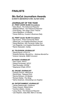 FINALISTS 56Th Socal Journalism Awards