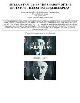 Hitler's Family: in the Shadow of the Dictator -- Illustrated Screenplay