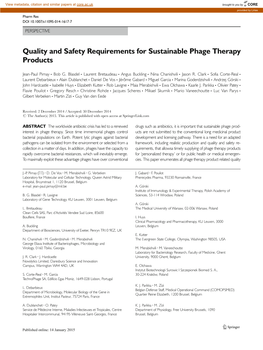 Quality and Safety Requirements for Sustainable Phage Therapy Products