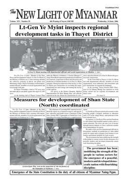 Lt-Gen Ye Myint Inspects Regional Development Tasks in Thayet District
