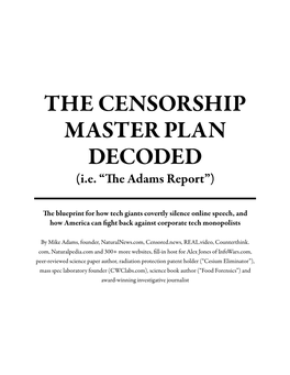 The Censorship Master Plan Decoded Table of Contents