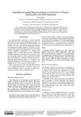 Inducibility of Lambda Phage Development in Escherichia