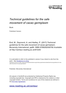 Technical Guidelines for the Safe Movement of Cacao Germplasm