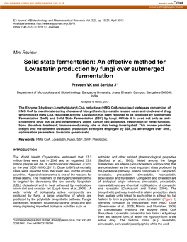 An Effective Method for Lovastatin Production by Fungi Over Submerged Fermentation