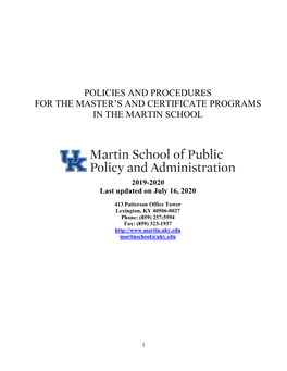 Policies and Procedures for the Master's And