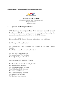 MEETING MINUTES- 1. Quorum & Meeting Was
