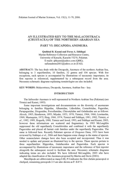 An Illustrated Key to the Malacostraca (Crustacea) of the Northern Arabian Sea