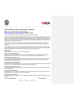 73Rd U.S. Women's Open Championship – Notebook