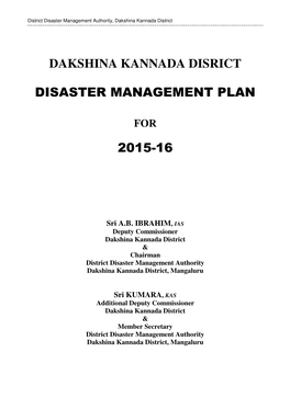 Dakshina Kannada Disrict Disaster Management Plan
