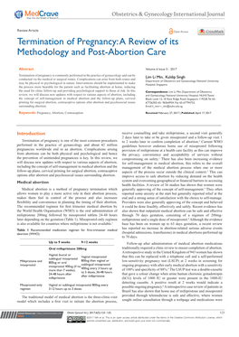 Termination of Pregnancy: a Review of Its Methodology and Post-Abortion Care