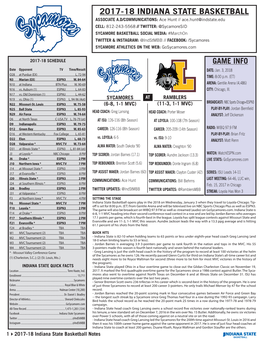 2017-18 Indiana State Basketball Notes Game 15: Indiana State at Loyola 4January 3, 2018 Communications 2017-18 Indiana State Basketball Roster No