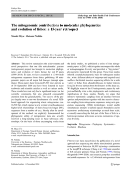 The Mitogenomic Contributions to Molecular Phylogenetics and Evolution of ﬁshes: a 15-Year Retrospect