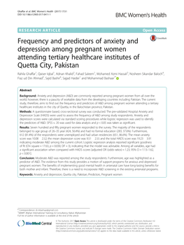 Frequency and Predictors of Anxiety and Depression Among Pregnant