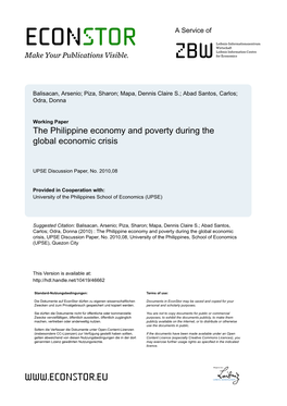 The Philippine Economy and Poverty During the Global Economic Crisis