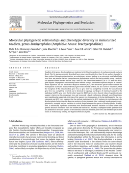 Molecular Phylogenetic Relationships and Phenotypic Diversity in Miniaturized Toadlets, Genus Brachycephalus (Amphibia: Anura: Brachycephalidae)