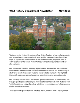 W&J History Department Newsletter May 2018