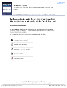 Early Contributions to Theoretical Chemistry: Inga Fischer-Hjalmars, a Founder of the Swedish School