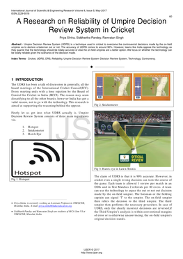 A Research on Reliability of Umpire Decision Review System in Cricket Priya Sinha, Siddhartha Pandey, Ramratan Singh