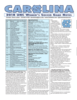 Contact: Dave Lohse • 919-641-4128 • Davelohse@Unc.Edu • • @Ncwomenssoccer