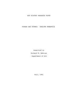 Art History Research Paper Turner and Rothko: Sublime