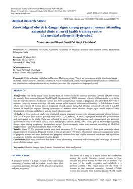 Knowledge of Obstetric Danger Signs Among Pregnant Women Attending Antenatal Clinic at Rural Health Training Centre of a Medical College in Hyderabad