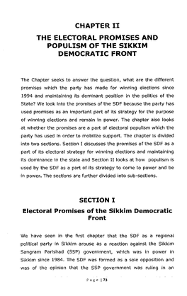 Chapter Ii the Electoral Promises and Populism of the Sikkim Democratic Front