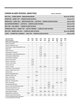 CANON SLADE SCHOOL (0845/1535) Effective 29/02/2018