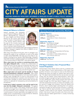 City Affairs Update Keeping Honolulu Realtors® Informed & Involved in Hbr’S Public Policy Agenda