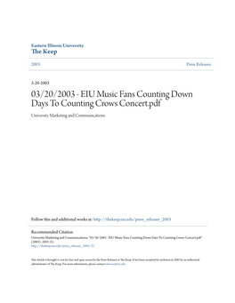 03/20/2003 - EIU Music Fans Counting Down Days to Counting Crows Concert.Pdf University Marketing and Communications