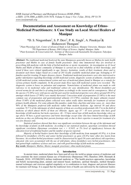 Medicinal Practitioners: a Case Study on Local Meetei Healers of Manipur
