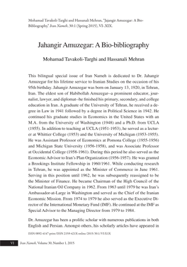 Jahangir Amuzegar: a Bio-Bibliography