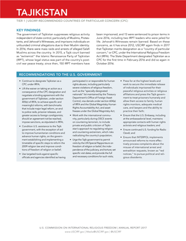 Tajikistan Tier 1 | Uscirf-Recommended Countries of Particular Concern (Cpc)