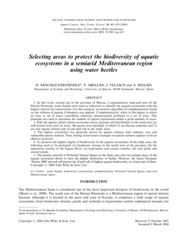 Selecting Areas to Protect the Biodiversity of Aquatic Ecosystems in a Semiarid Mediterranean Region Using Water Beetles