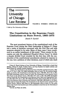 The Constitution in the Supreme Court: Limitations on State Power, 1865-1873 David P