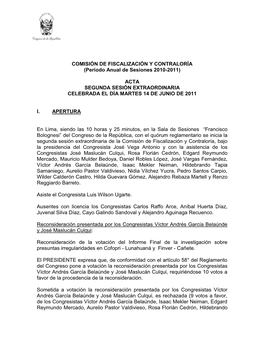 COMISIÓN DE FISCALIZACIÓN Y CONTRALORÍA (Período Anual De Sesiones 2010-2011)