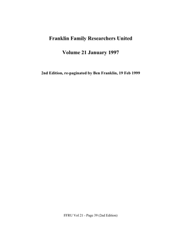 Franklin Family Researchers United Volume 21 January 1997