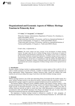 Organizational and Economic Aspects of Military Heritage Tourism in Primorsky Krai