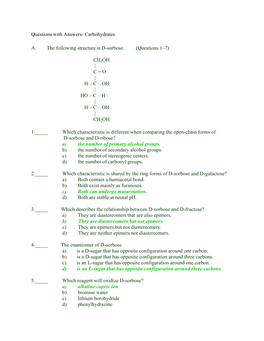 Questions with Answers- Carbohydrates