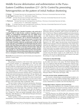 Middle Eocene Deformation and Sedimentation in the Puna– Eastern