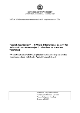 ISKCON (International Society for Krishna Consciousness) Och Polemiken Mot Modern Vetenskap