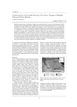 A Bird Survey of Torcillo-Sarayoj, the Lower Yungas of Madidi National Park, Bolivia A