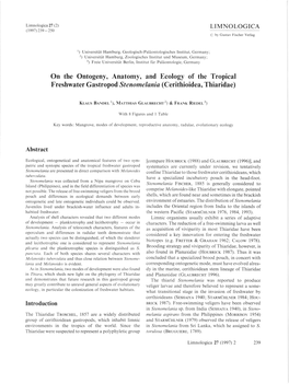 On the Ontogeny, Anatomy, and Ecology of the Tropical Freshwater Gastropod Stenomelania (Cerithioidea, Thiaridae)