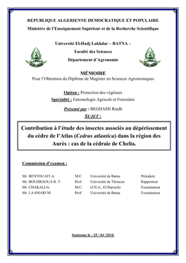 Contribution À L'étude Des Insectes Associés Au