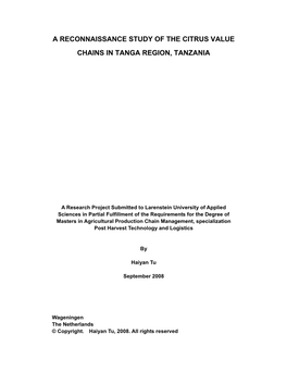 A Reconnaissance Study of the Citrus Value Chains in Tanga Region, Tanzania