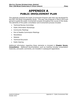 Appendix a Public Involvement Plan