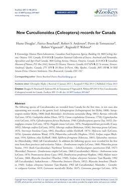 Coleoptera) Records for Canada 13 Doi: 10.3897/Zookeys.309.4667 Research Article Launched to Accelerate Biodiversity Research