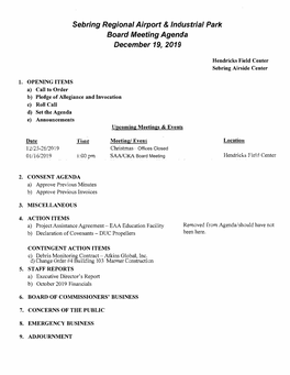 Sebring Regional Airport & Industrial Park Board Meeting Agenda