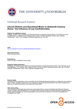 Church Reform and Devotional Music in Sixteenth-Century Rome: the Influence of Lay Confraternities